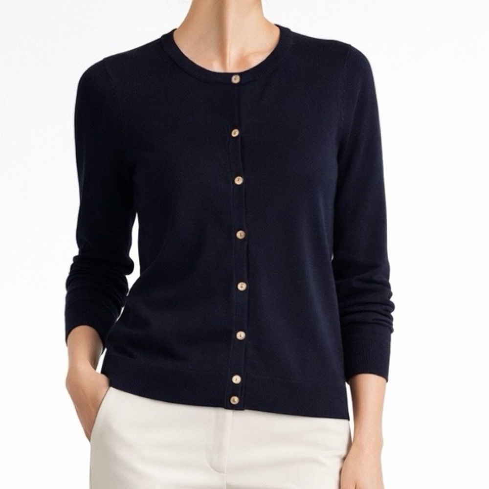 Jones New York Navy Blue Stretch Knit Cardigan XS